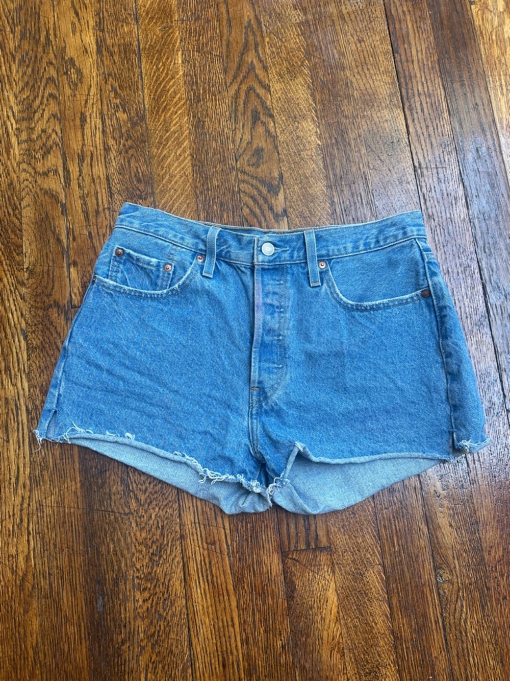 Levi's Blue Raw-Hem Denim Shorts